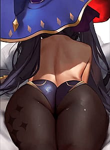 Pouring honey on Mona's thighs'