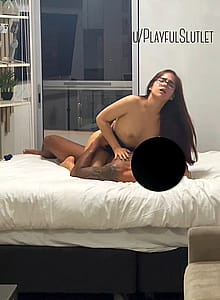 Hubby came into the room and caught me riding his friend's cock, I got so horny when I saw him pull out his cock and start jerking off, I couldn't help but cum'